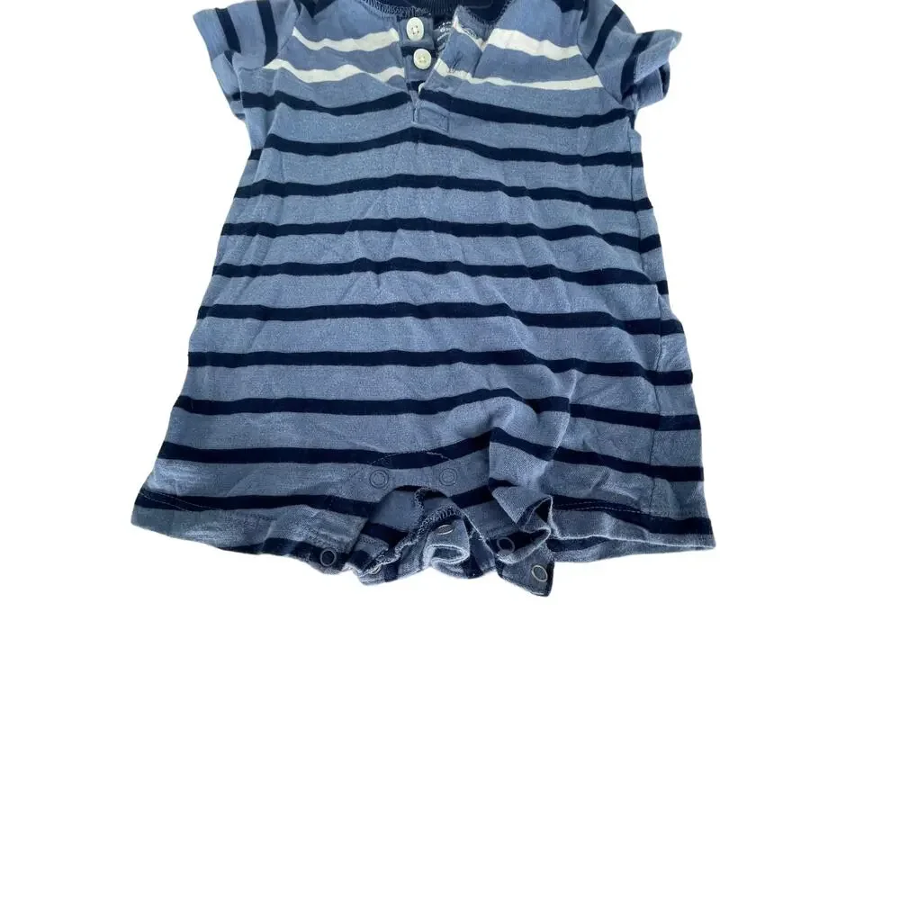 Carter's Blue Striped Short Sleeve One-Piece Slub Henley Baby Boys 6 Months